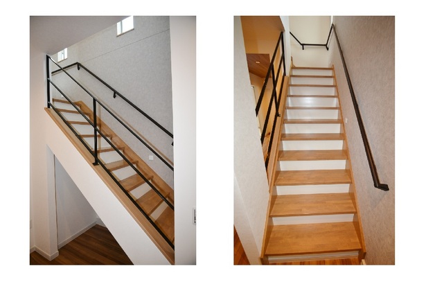 ２階からの光が１階廊下まで届くよう、階段の側壁を無くして開放的に。<br />幅の広い階段は荷物を持っていてもラクラク上がれます。